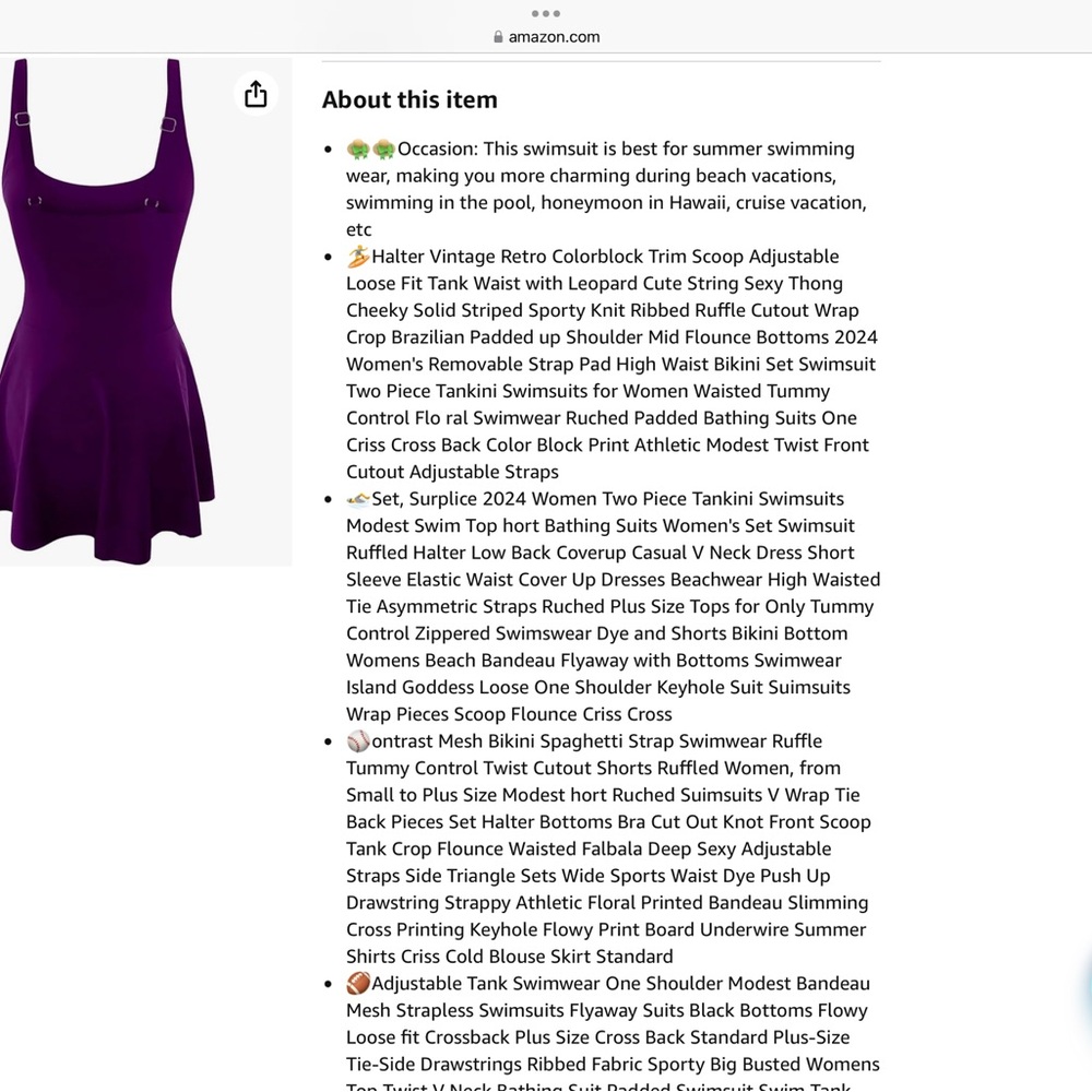 2/$30 Eomenie Purple Women's One Piece Swimsuit with skirt size Large - Picture 6 of 7